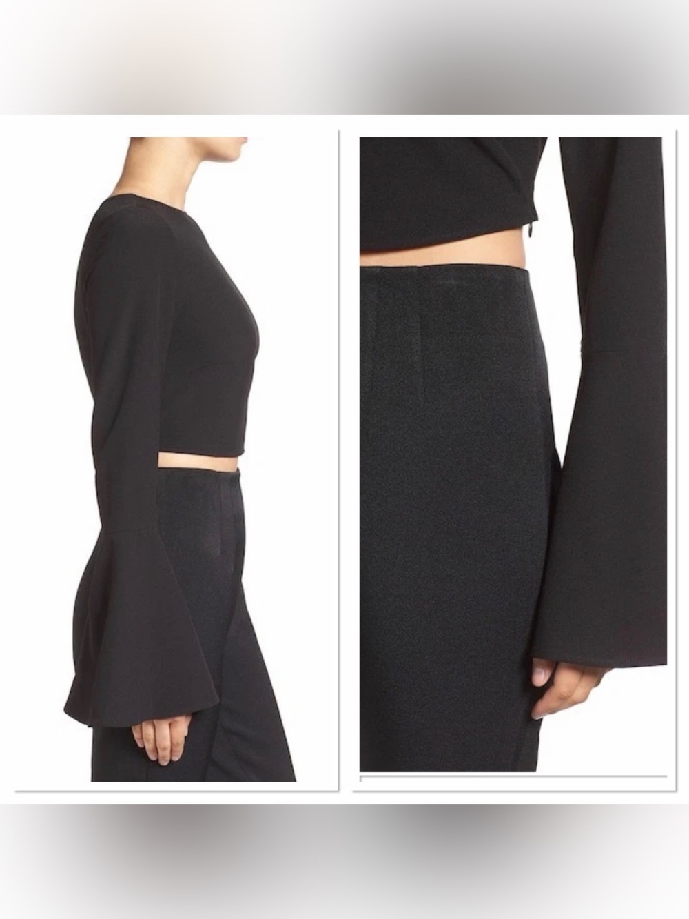 kendall + kylie black bell sleeve crop top - size small - Picture 2 of 12